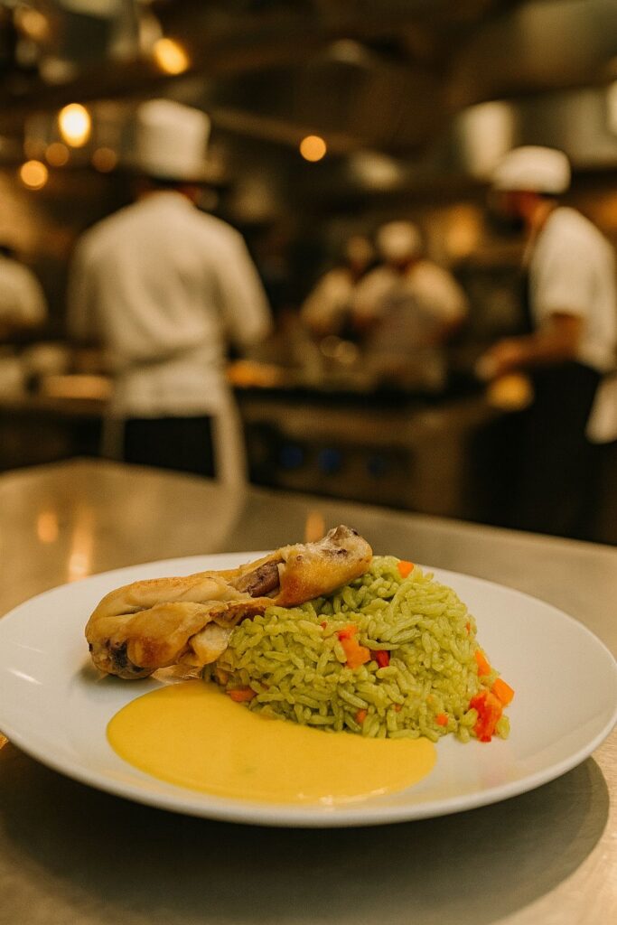 Arroz con pollo y huancaina